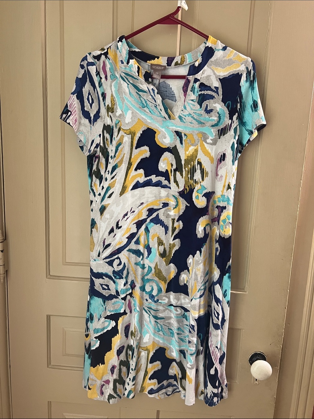 Chico's Multicolor Navy Teal Paisley Print Womens Dress